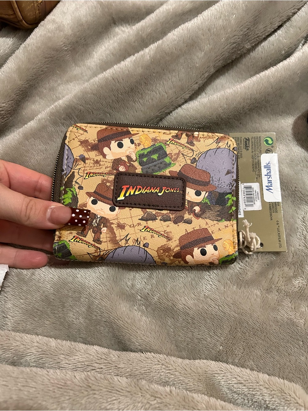 Indiana Jones Print Zip Wallet in Tan and Brown